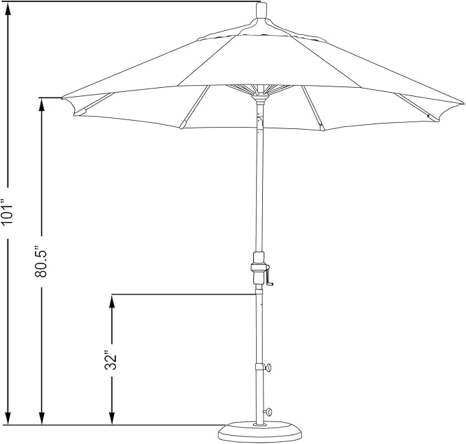 California Umbrella 9' Round Crank Lift, Collar Tilt, Aluminum Pole, Fiberglass Rib Patio Umbrella, White Finish