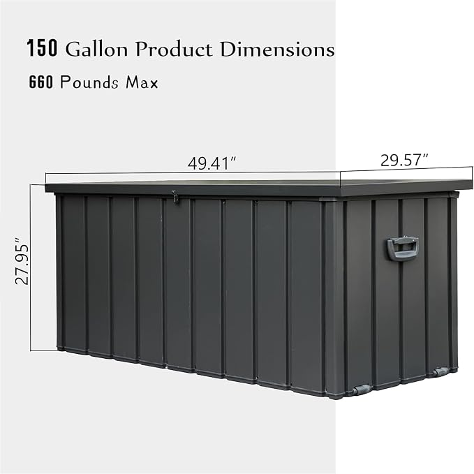 150 Gallon Outdoor Storage Box, Patio Cushion Storage Bin Outdoor, Large Deck Box for Garden, Backyard (Dark Gray)