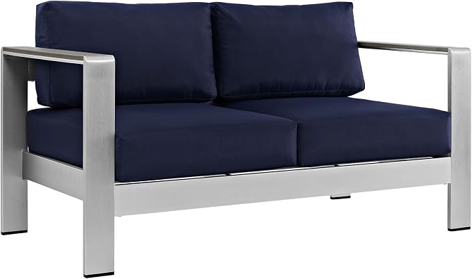 Modway Shore 4-Piece Aluminum Outdoor Patio Furniture Set in Silver Navy