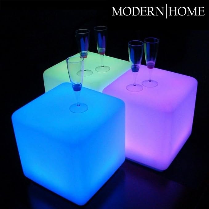 Vandue LED Cube Light | Rechargeable 16 Color Changing Light Up Stool, Ottoman, & Side Table | Indoor/Outdoor Waterproof Mood Lighting for Party, Wedding & Patio (8")