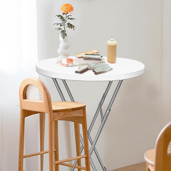 32in Round Foldable Table High Top Cocktail Desk Portable Plastic Table for Party（White/1pc