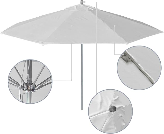 California Umbrella 11Ft Commercial Grade Sunbrella Fabric Market Umbrella, Pulley Lift, Aluminum/Fiberglass, 2mm pole wall, Silver Frame, Natural Fabric