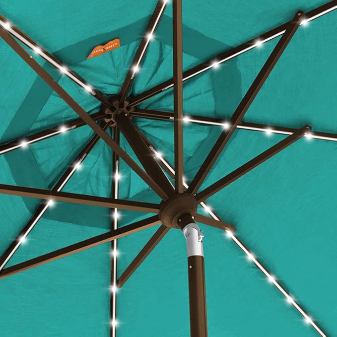 EliteShade USA 10-Year-Non-Fading 9ft 3-Tier Market Patio Umbrella, Commercial Table Umbrella with 80 Solar LED Lights, Crank Open, Windproof & UPF 50+ UV Protection for Garden, Deck, Pool, Backyard, Teal