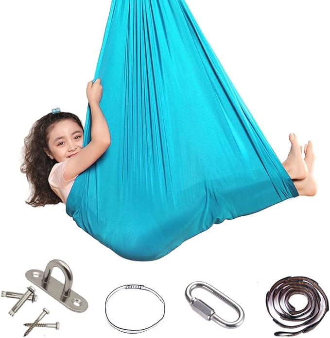 Yoga Swing for Kids Hammock Children Hangin Indoor Outdoor Autism Aspergers,ADHD Kids Hangin Therapy Swing 110inch x 39inch (Hardware Included) Sky Blue