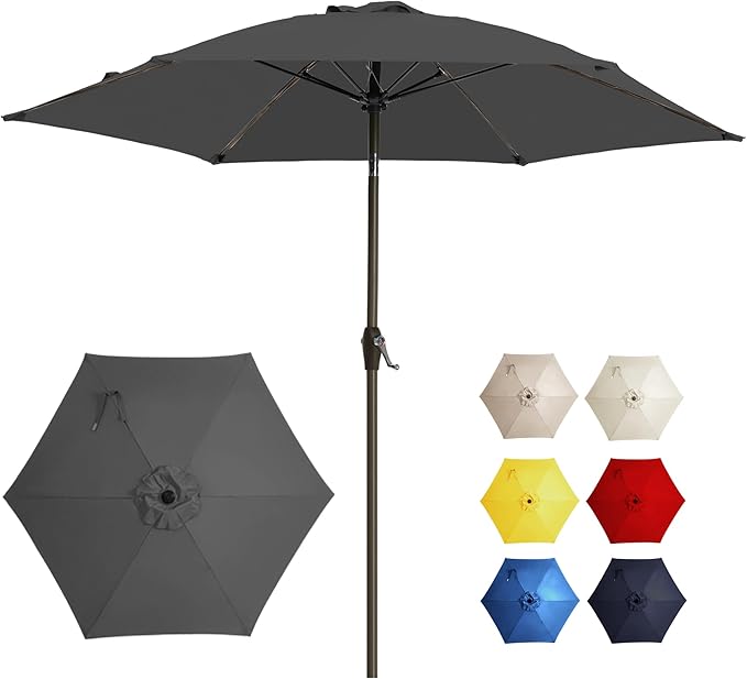 7.5FT Large Outdoor Patio Umbrella with Crank & Tilt - Durable Market Umbrella for Outdoor Patio with 6 Fiberglass Ribs for Poolside,Deck,Yard,Garden