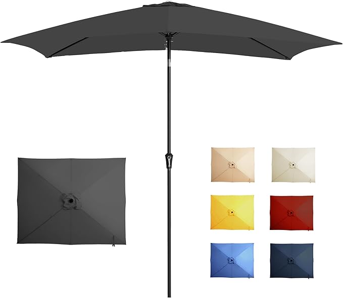 6.5x10FT Rectangular Patio Umbrella with Push Button Tilt & Crank Lift for Garden,UV Protection Outdoor Umbrella for Deck,Pool and Yard,Grey