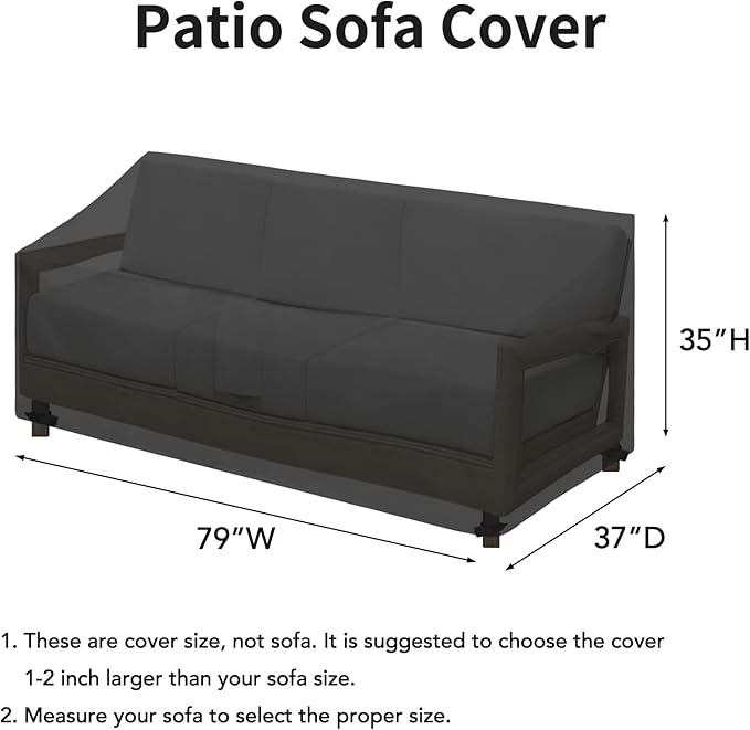 Easy-Going Waterproof Patio Sofa Cover UV Resistant 3 Seater Outdoor Sofa Cover Weatherproof Lawn Patio Furniture Cover with Tape Sealed Seam (79Wx37Dx35H inch, Black)