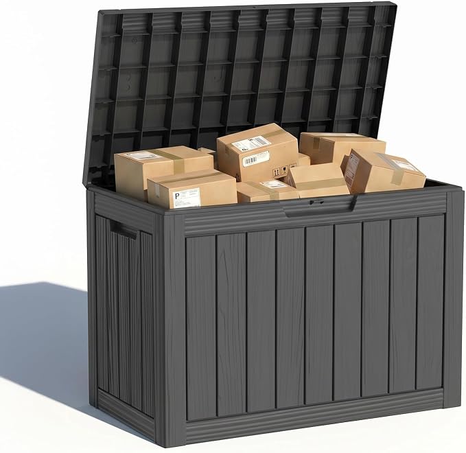 Vixzen 50 Gallon Package Delivery Boxes for Outside Secure Parcel Drop Storage Deck Box Outdoor Waterproof UV Resistant Resin Lockable MailBox for Porch Patio(Black)