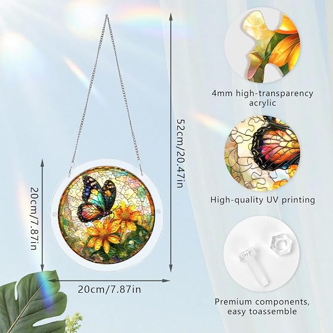 Acrylic Puzzle Suncatcher, Jigsaw Puzzle Sun Catcher, 7.87 in | Butterfly & Flower Acrylic Jigsaw Puzzle, Suncatcher Puzzles Kit Home Garden Decor, Mothers Day Birthday Gifts for Mom, Adult