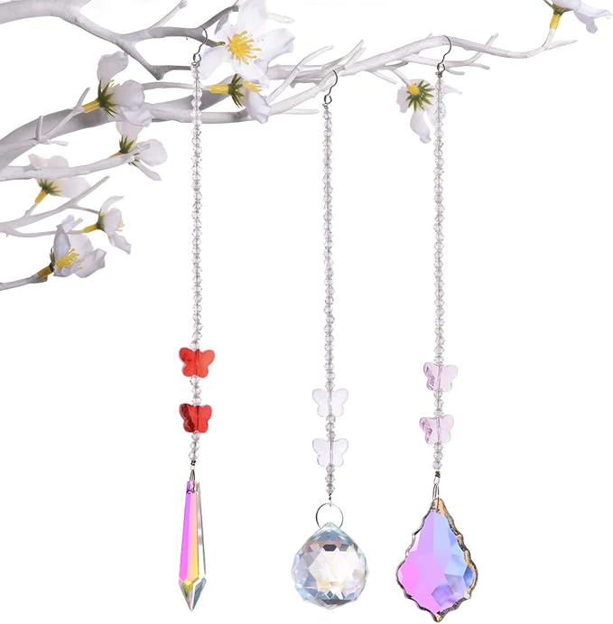 100pcs Crystal Butterfly Beads - LONGWIN 14mm Multicolor Glass Beads for Jewelry Making Chandelier Parts