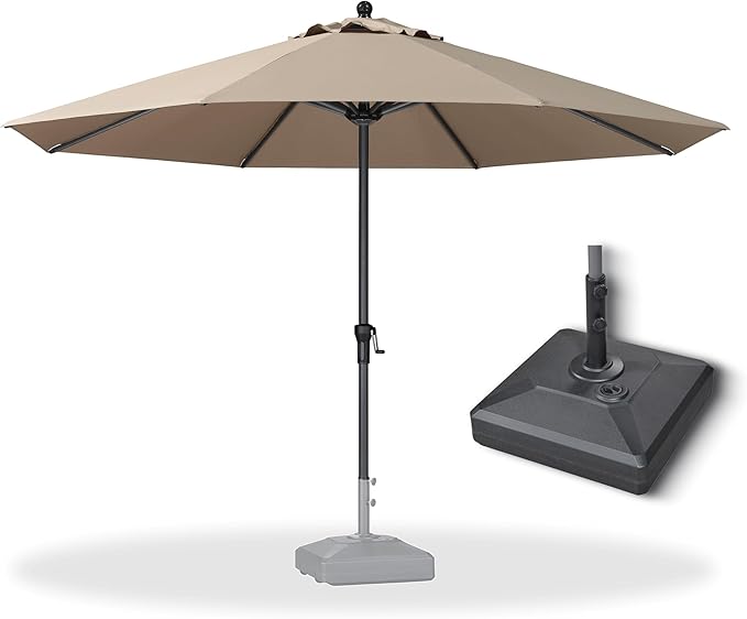 PURPLE LEAF 11' Round Patio Market Umbrella with Base Outdoor Table Umbrellas Aluminum Frame Sun Shade with 8 Sturdy Ribs for Garden Deck Lawn Pool Taupe