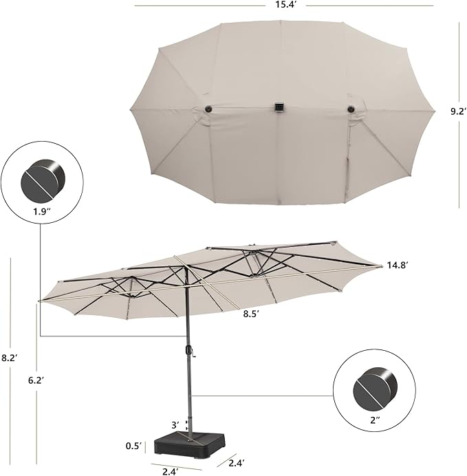 Giantex Large Outdoor Umbrella Double-Sided, 48 Solar Lights, Auto-Charging Solar Panel, Extra Large Patio Umbrella with Base and Crank, Outdoor Market Umbrellas for Poolside Garden
