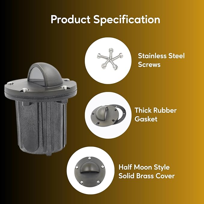 Ironsmith Lighting Products Half Moon Style Solid Brass Cover Kit for In Ground Well Light Bulbs Fixture - Stainless Steel Screws and Rubber Gasket Included - Light Fixture Body Not Included