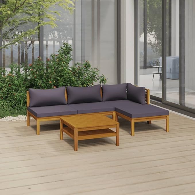Patio Lounge Set with Cushion,Patio Furniture Sets,Patio Conversation Sets,Outdoor Furniture Sets,for Garden,Backyard,Outdoor,5 Piece Solid Acacia Wood