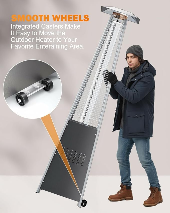 Pyramid Patio Heater, Outdoor Heater 48,000 BTU with Wheels & Weather-Resistant Cover, Triple Protection System for Large Spaces (Commercial Patio, Rooftop, Event) (1 heater)