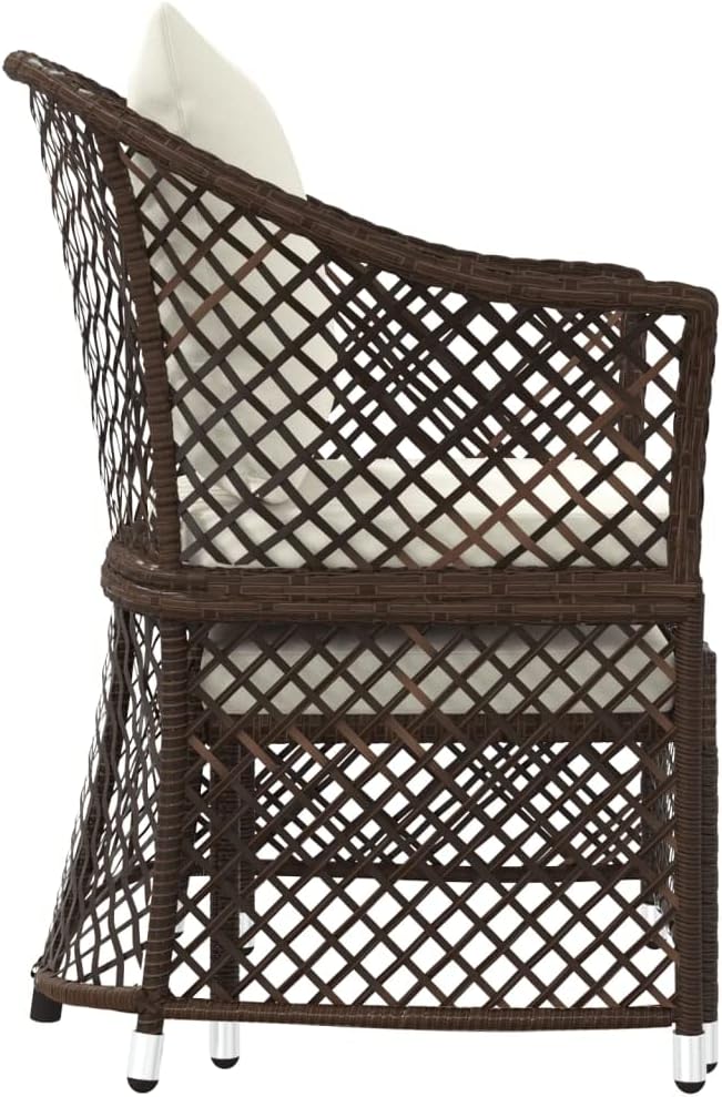 2 Piece Patio Lounge Set of Round Brown and White Poly Rattan Chairs with Steel Frame 16.9 x 16.5 x 14.4 in Small Outdoor Furniture for Balcony Garden Apartment Porch