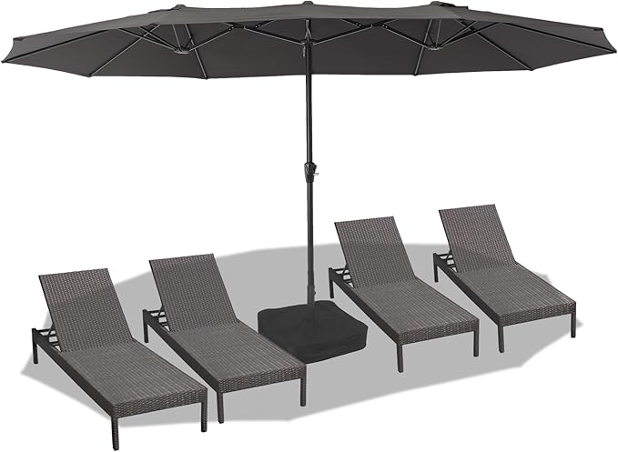 15FT Large Patio Umbrella with Crank Handle,Double-Sided Rectangular Outdoor Umbrella for Pool, Garden, Deck, Lawn & Market (Claret Red)