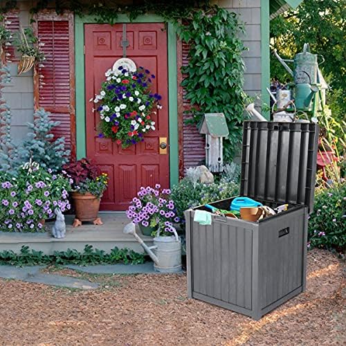 51 Gallon Outdoor Storage Box, Weather-Resistant Plastic Resin Deck Box with Wheels and Waterproof, Patio Garden Furniture Box Easy to Move and Assemble (Grey, 51-Gallon)