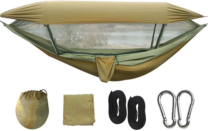 Quick Setup Hammock Including Netting and Canopy Perfect for Backyard or Holiday Sun Shelter Hammock