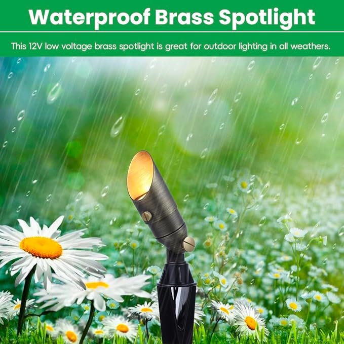 Brass Landscape Light, 12V Low Voltage Mini Spotlight, Replaceable 3W MR11 LED Bulb Warm White, Solid Brass Spot Light, Weatherproof Accent Light for Outdoor Garden Yard Lighting 1-Pack