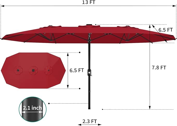 Garvee 13ft Patio Umbrella with Double Canopy, Premium Commercial Extra Large Market Umbrella for Outdoor Dining Sets, Resort Patios and Backyard Entertainment Areas, w/o Base