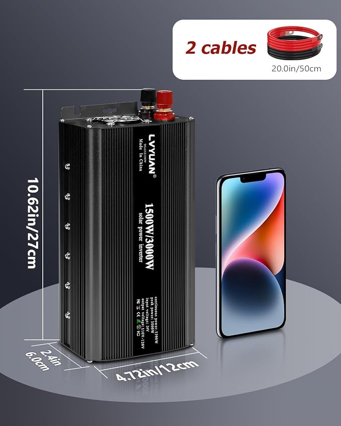 LVYUAN 1500W Power Inverter 24V to 110V DC to AC with 2 US Sockets, LED Display, USB Ports for Home, Truck, Outdoor, Camping