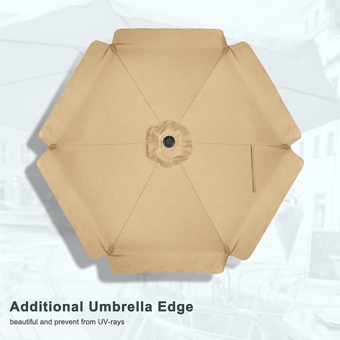 MASTERCANOPY 7.5ft Patio Umbrella with Valance, Crank and Tilt – 6 Ribs Outdoor Market Umbrella, UV/Fade Resistant, Waterproof Canopy with Wind Vent for Garden, Deck, Backyard, Pool (Tan)