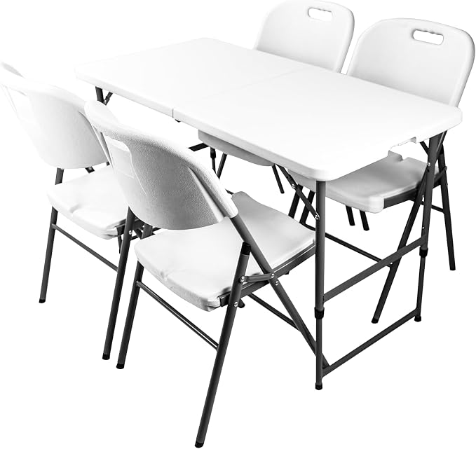 VTOY 4FT（24" x 48"） Folding Table, Indoor Outdoor Heavy Duty Table with Carrying Handle,Placstic Fold up Table for Picnic, Party, Camping，Office - White (4FT)