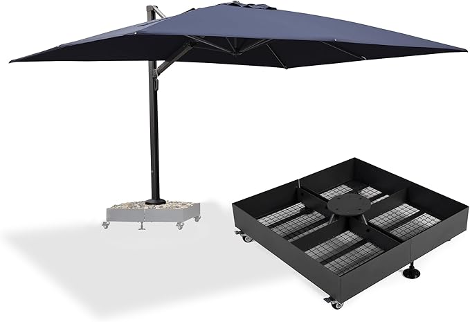 PURPLE LEAF 10' X 13' Rectangle Patio Umbrella with Wheeled Base Large Windproof Offset Hanging Outdoor Umbrella Cantilever Umbrella Outdoor Patio for Backyard Navy Blue