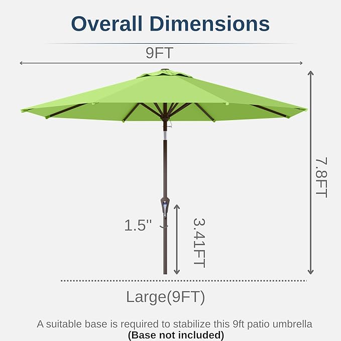 9ft Patio Umbrella with Push Button Tilt and Crank,Outdoor Market Table Umbrella UV Protection 8 Sturdy Ribs for Backyard,Garden,Pool,Deck(Apple Green)