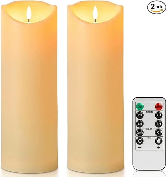 ANGELLOONG 12"X4" Flameless Candles with Remote, Set of 2 Waterproof Outdoor Battery Operated Pillar Candles with Timer, LED Candles Flickering for Lanterns, Porch, Patio Decor