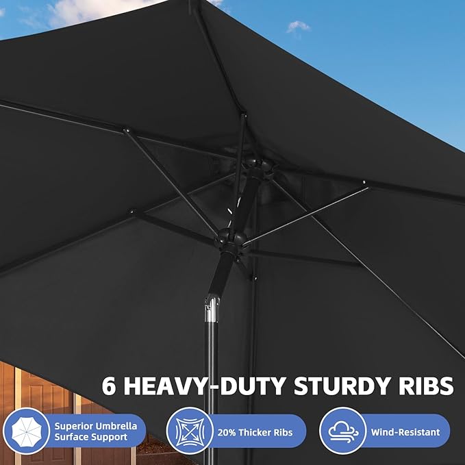 9ft Patio Umbrella Outdoor Portable Table Market Umbrella with Push Button Tilt/Crank,Black