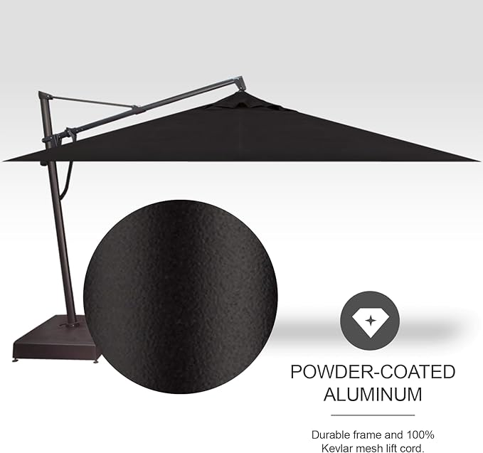 Treasure Garden AKZ PLUS Cantilever Umbrella 10'x13' Rectangular Sunbrella Black Canopy and Black Frame with Stationary Base