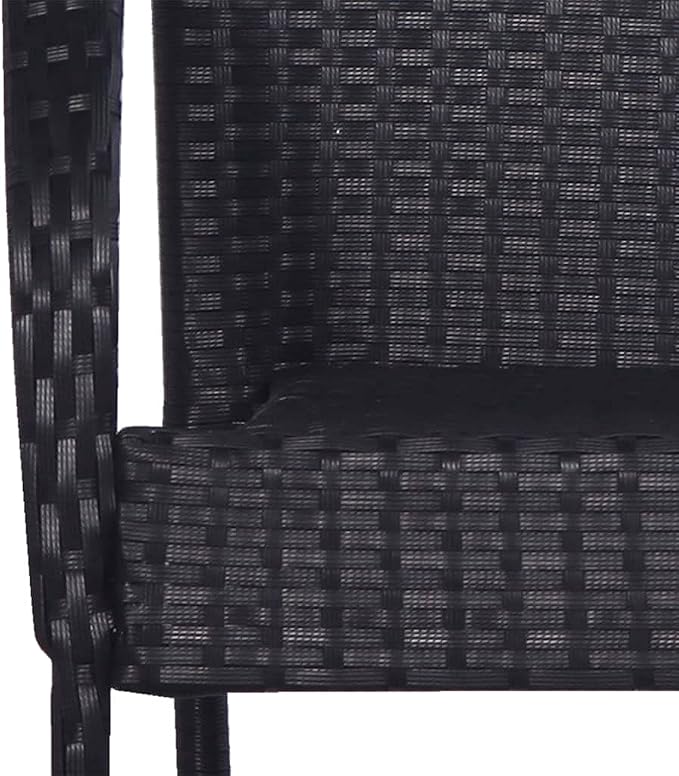5 Piece Patio Dining Set Black Poly Rattan Outdoor Furniture Table and 4 Chairs with Tempered Glass Top for Garden Backyard Deck Entertaining