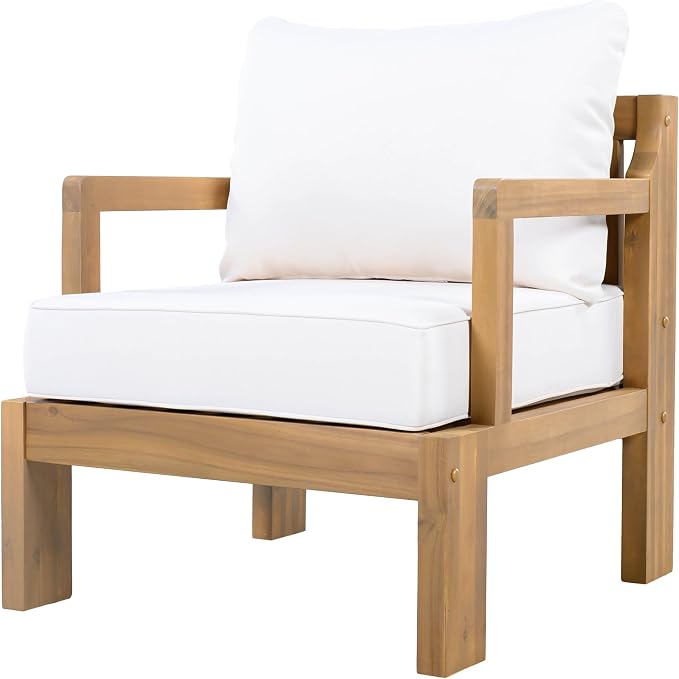 JIVOIT Outdoor 4-Seater Acacia Wood Patio Chat Set, 4 Pieces Conversation Set with Club Chair, 2 Seater Sofa and Coffee Table, Outdoor Seating Group for Garden, Backyard, Balcony