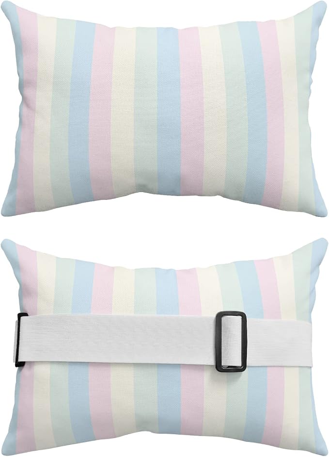 Outdoor Pillows Covers with Inserts Blue Green Yellow Pink Stripe Waterproof Recliner Pillow with Adjustable Strap Throw Pillows for Patio Furniture Pool Lounge Chair, 12x20 inch, 2PCS