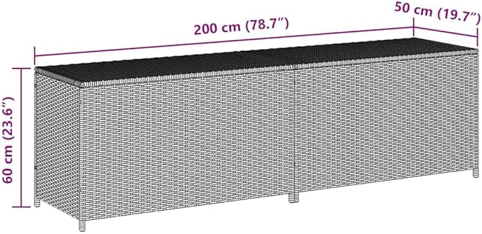 Powder Coated Steel Frame Black Poly Rattan Large Garden Storage Box for Outdoor Organization, 78.7"x19.7"x23.6" Outdoor Storage Box with Zipped Closure