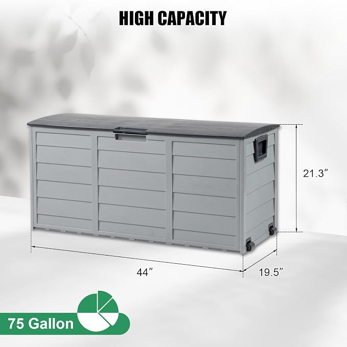 VINGLI 75 Gallon Outdoor Storage Box, Patio Deck Box Furniture with Lockable Design, Plastic Storage Containers with Lid, Outdoor Storage Bin for Garden | Pool | Balcony | Yard, Black
