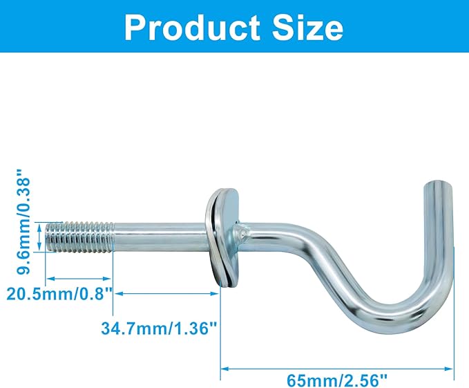 2Pcs Heavy Duty Replacement Hooks Holding Hammock, 3/8 Inch Diameter, Fits 1-1/4 to 2 Inch Long Holes on Hammock Stands, Silver