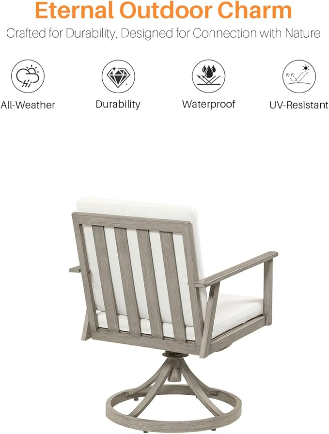 7 Pieces Outdoor Dining Set for 6, Never-Rust Aluminum Patio Swivel Dining Set with 2.2" Umbrella Hole, Outdoor Patio Furniture Set with 2 Swivel Chairs for Decks, Garden, Pool, Limed Oak