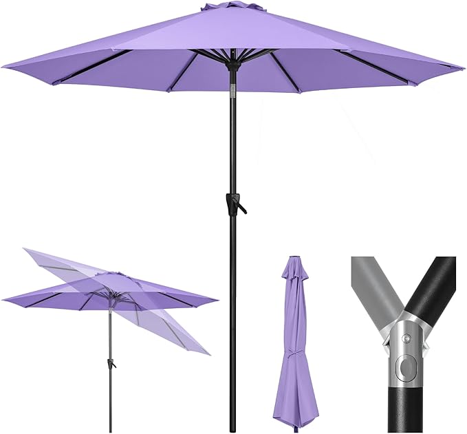 Tempera Patio Market Outdoor Table Umbrella with Push Button Tilt and Crank, Large Sun Umbrella with Sturdy Pole & Fade Resistant Canopy, Easy to Set