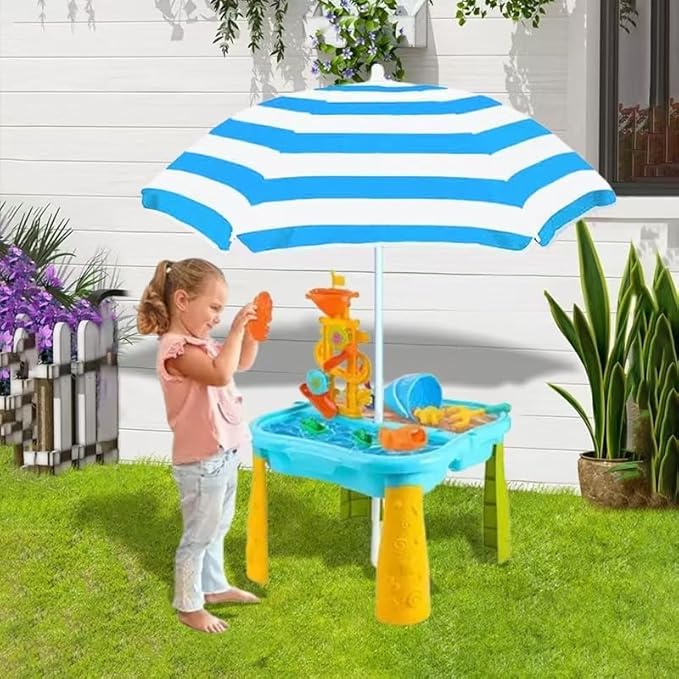 Water Table Umbrella,Kids Beach Umbrella & Picnic Table Shade,Ideal for Sand Play,Camping,Beach Trips,and Garden Fun.Lightweight Yet Durable
