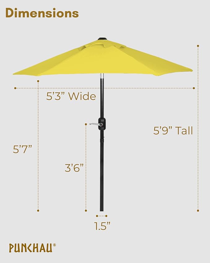 6 Ft Boho Outdoor Patio Umbrella, 6 Foot Patio Table Umbrella, Easy Open/Close Crank and Push Button Tilt Adjustment - Yellow