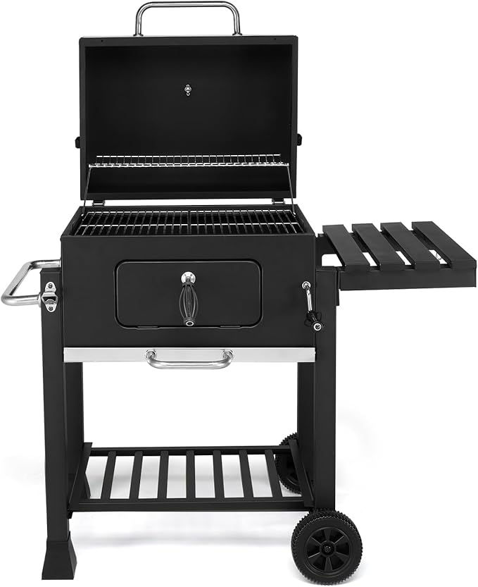 Outdoor BBQ Charcoal Grills,Heavy Duty Charcoal Grill,Metal Outdoor Barbecue Smoker,Portable Camping Barbecue Grills,with Foldable Side Tables,for Garden, Backyard, Patio, Picnics, Party (Black)