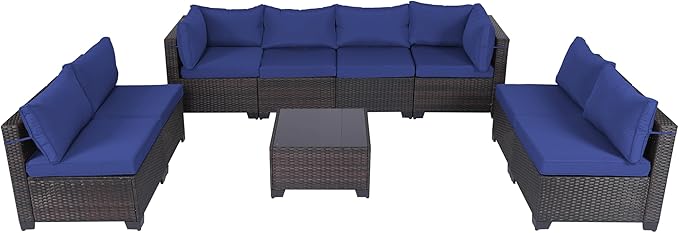 CHABATREE 9 Pieces Outdoor Patio Furniture Sets,Rattan Conversation Sectional Set,Manual Weaving Wicker Patio Sofa with Tea Table
