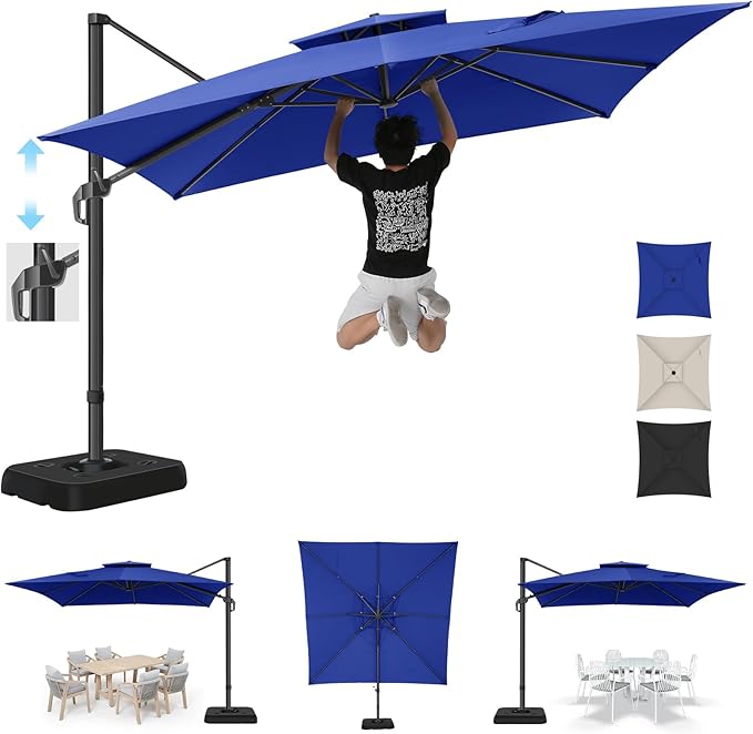 HOTEEL Patio Umbrella - 10ft Cantilever Umbrella Outdoor for Patio, Offset Umbrellas with Double Top Vent, UV resistant & Fade resistant, Large Table Umbrella on Clearance for Deck, Pool, Market, Backyard -Dark Blue