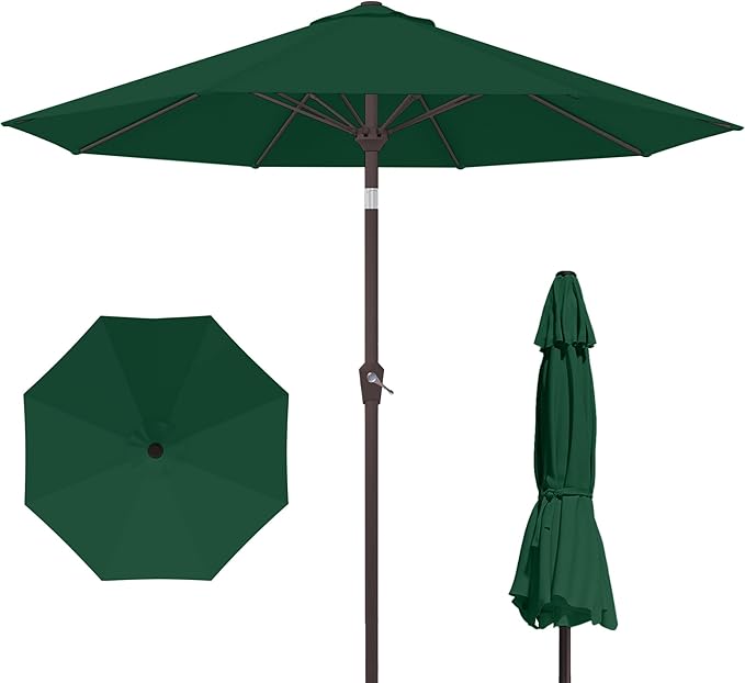 Kingdura 10FT Outdoor Patio Umbrella, Market Table Umbrella with Push Button Tilt and Crank, 8 Sturdy Fiberglass Ribs, UV Protection for Pool, Lawn, Deck, Backyard, Garden (Dark green)