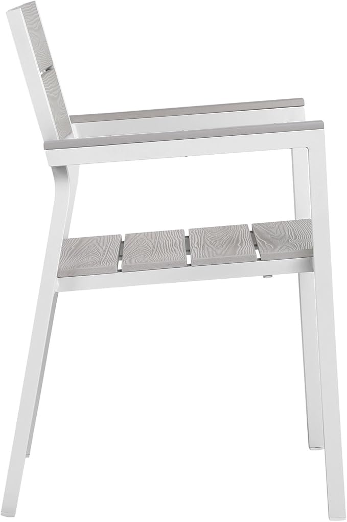 lm Modway Maine 7-Piece Aluminum Dining Table and Chair Outdoor Patio Set in White Light Gray