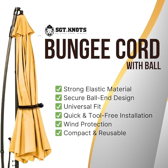 SGT KNOTS Patio Umbrella Bungee Cord (1 Pack or 2 Pack) Bungee Cord with Ball - Flexible & Durable Umbrella Tie - Moisture, Abrasion, Extreme Temperatures, Weather Resistant - 2 Colors