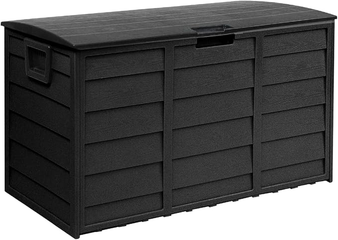 Patio 75 Gallon Resin Deck Box, Organization and Storage, Outdoor Storage Container With Handles and Wheels, Waterproof Outdoor Storage Box（Black